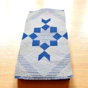 Dollhouse Rug Geometric Blue and Gray Patterned Textile 12.5 X 7 In